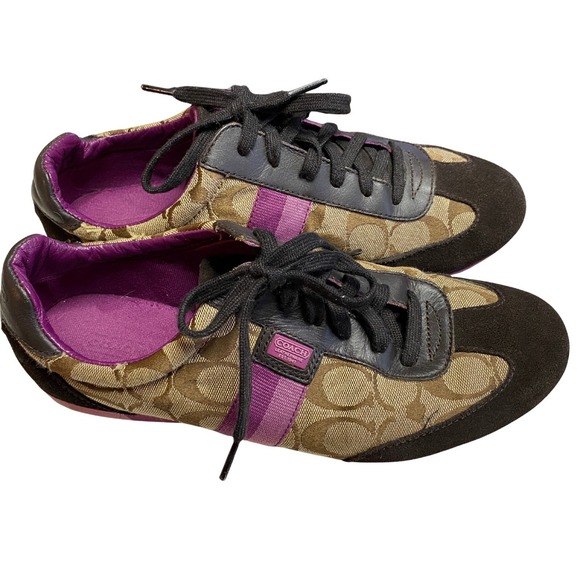 Coach Signature Canvas Sneakers Purple Accents Women Size 8 - Picture 3 of 5